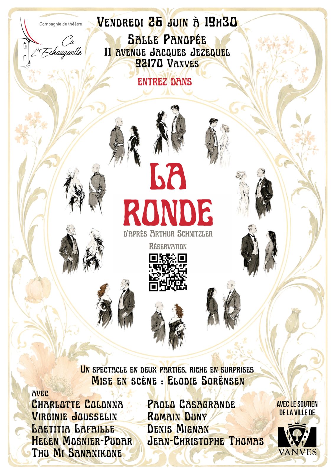 Affiche du spectacle La Ronde d'après Arthur Schnitzler, Cie l'Échauguette, Salle Panopée Vanves, 26 juin 2026