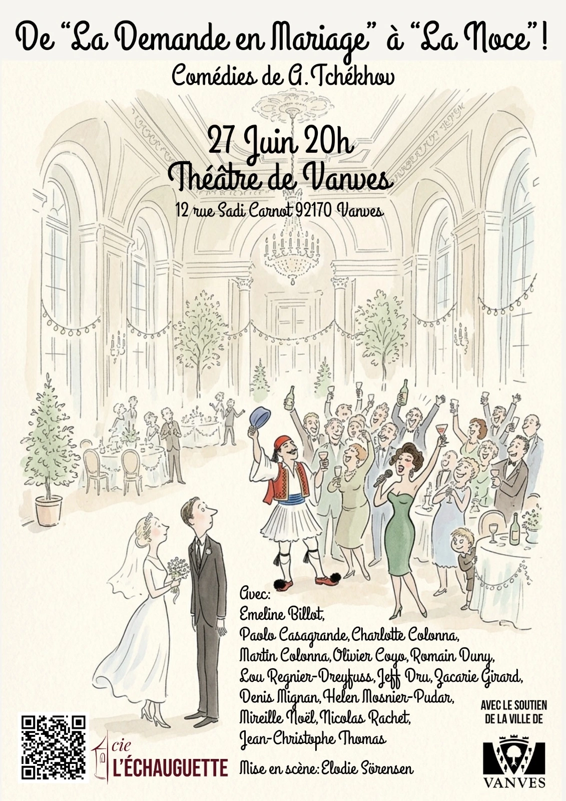 Affiche du spectacle De la Demande en Mariage à la Noce de Tchekhov, Cie l'Échauguette, Vanves 2026